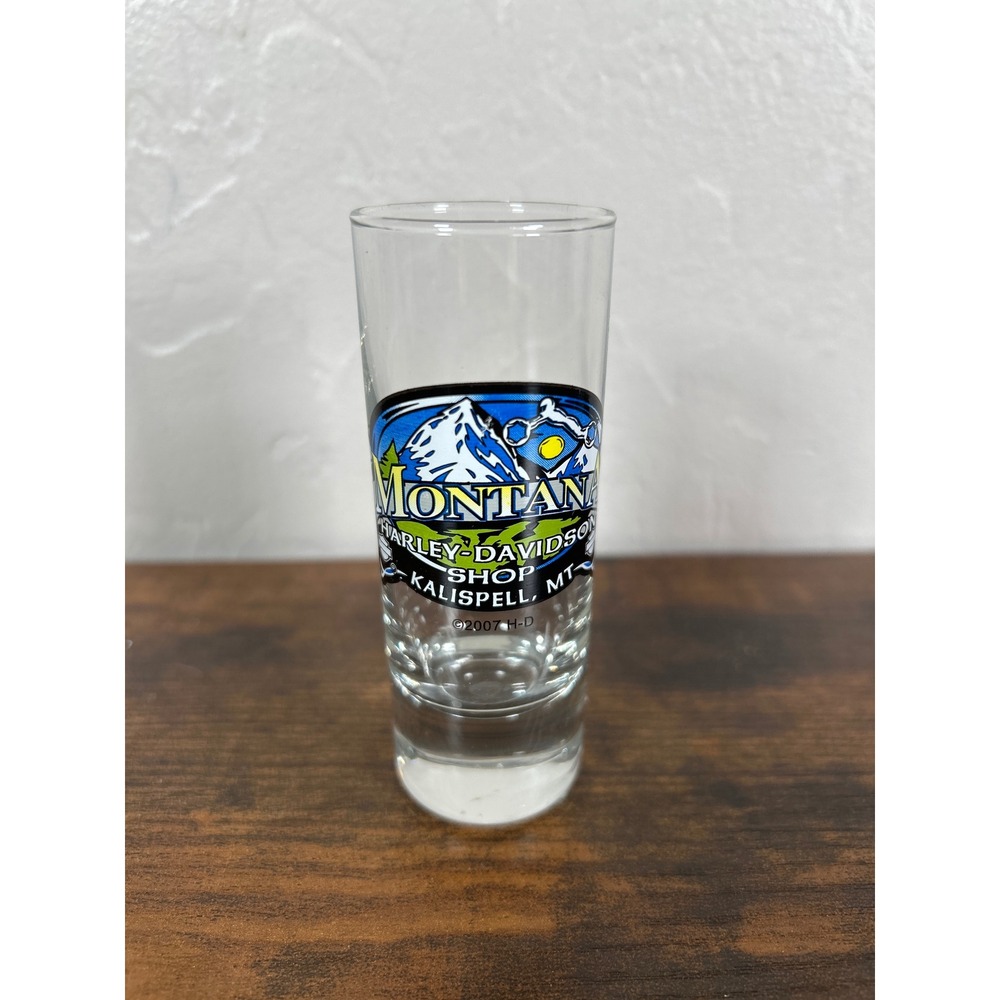 Harley-Davidson Montana Shot Glass Kalispell Shop 2007 Tall Shooter Mountain